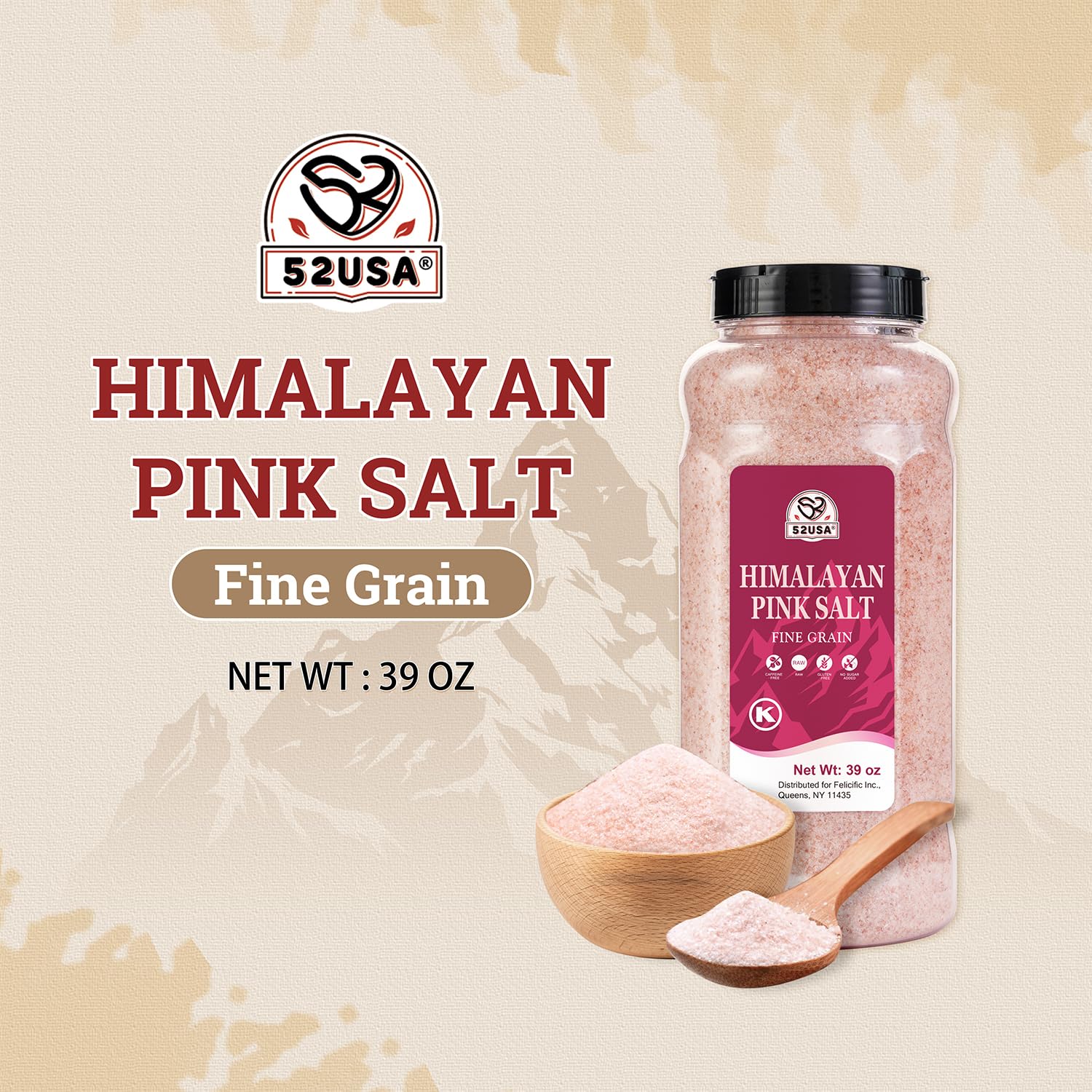 52USA Himalayan pink salt grinder refill ready for easy refilling.
