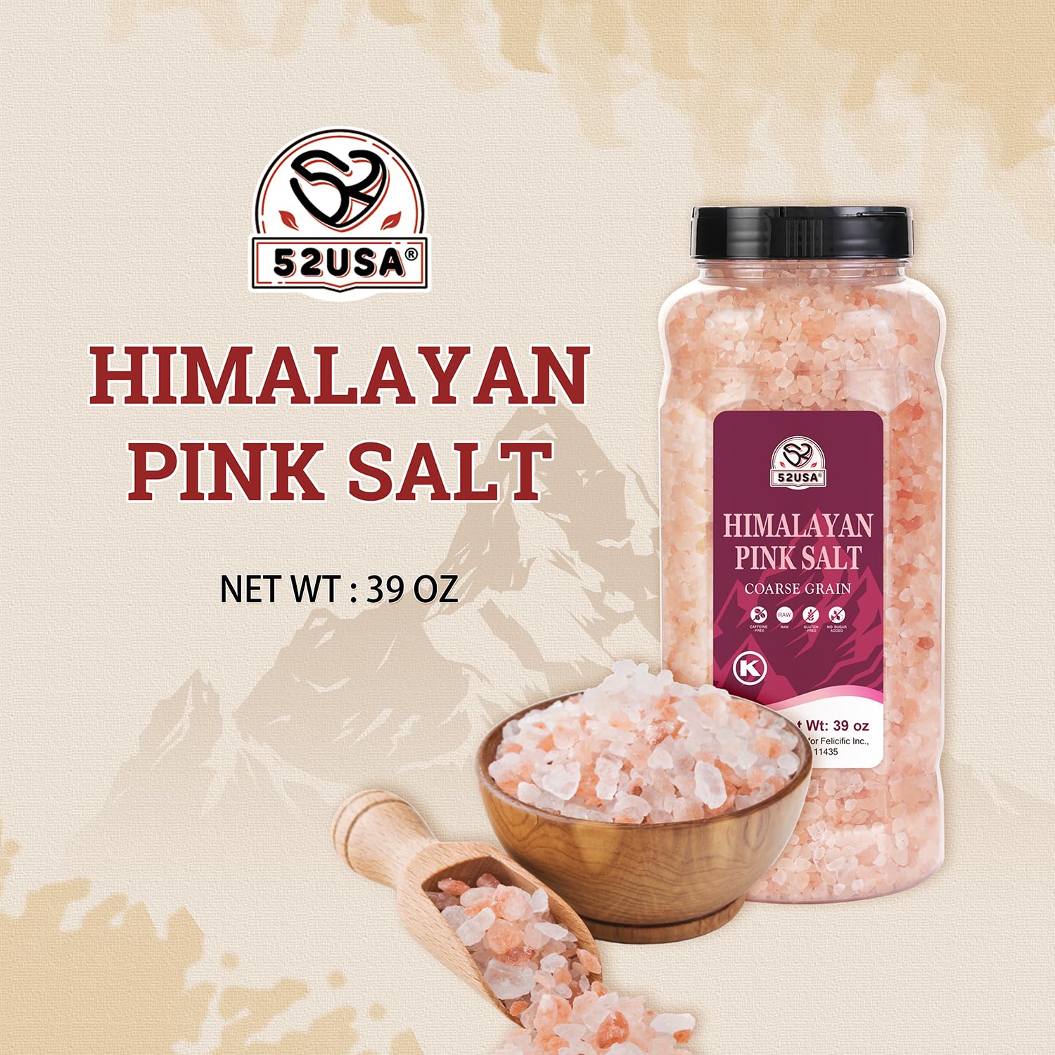 52USA Himalayan pink salt grinder refill preserves minerals and flavor.