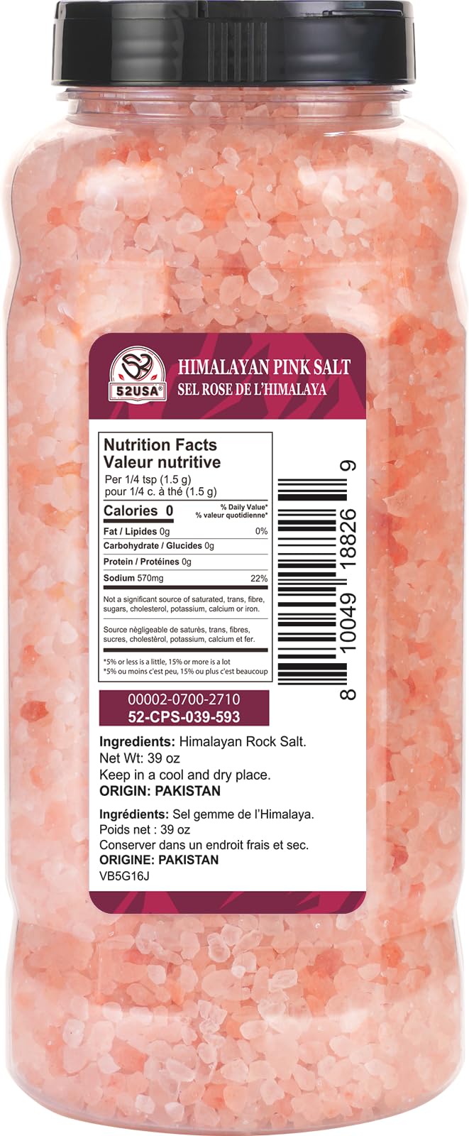 52USA Himalayan salt grinder refill bag ready for grinder use