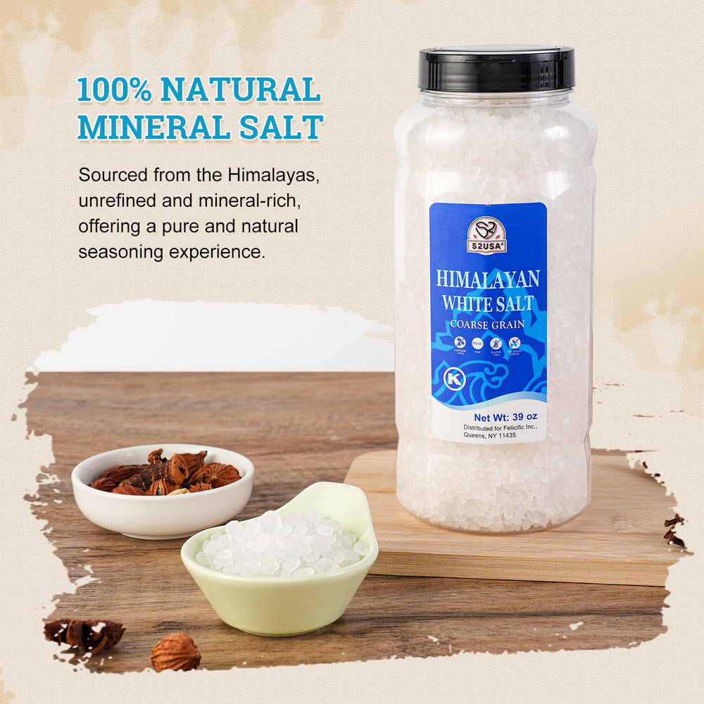 52USA Himalayan salt coarse grains with crystal clarity for gourmet cooking and finishing touches.