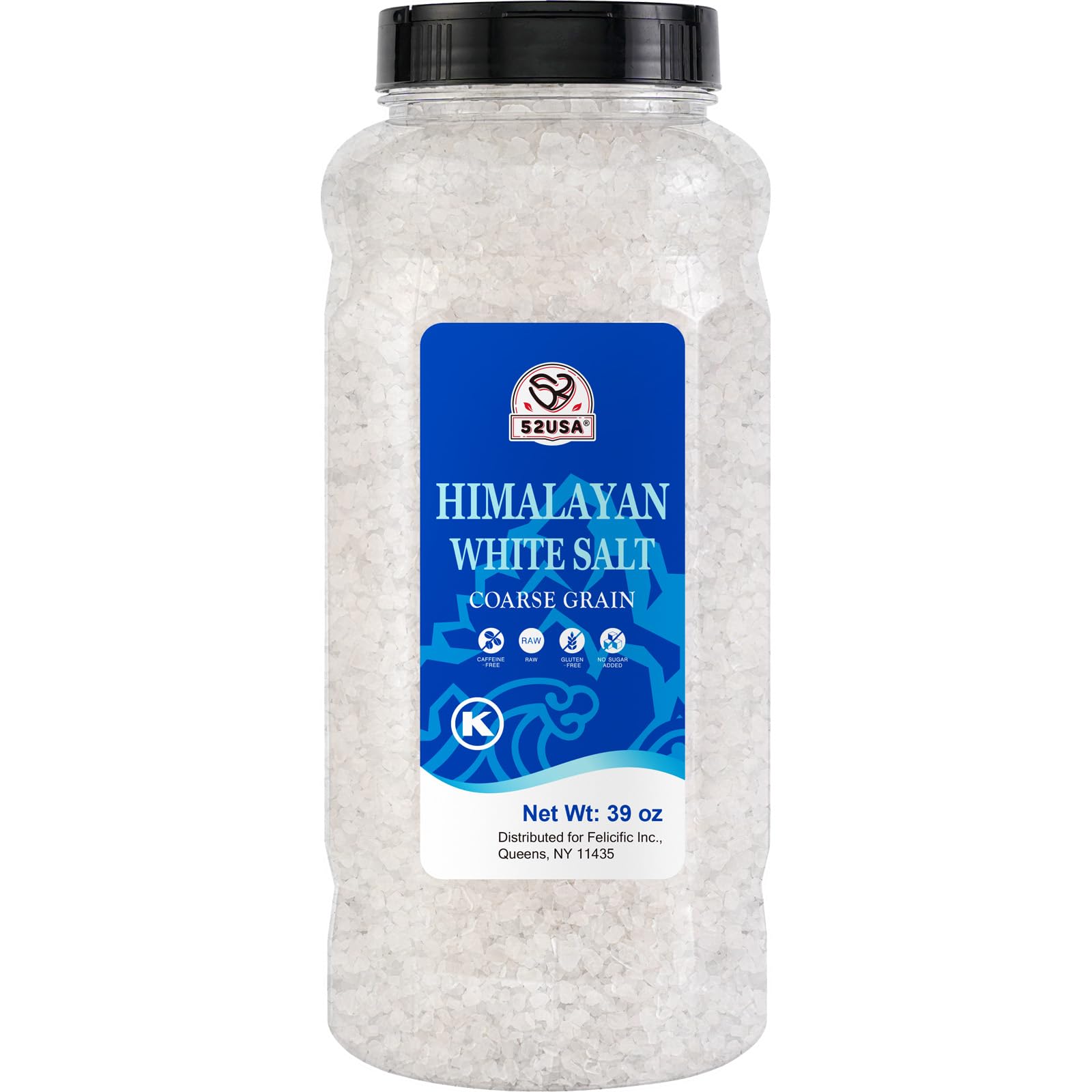 52USA Himalayan White Salt coarse crystals for grinder refills and everyday seasoning.