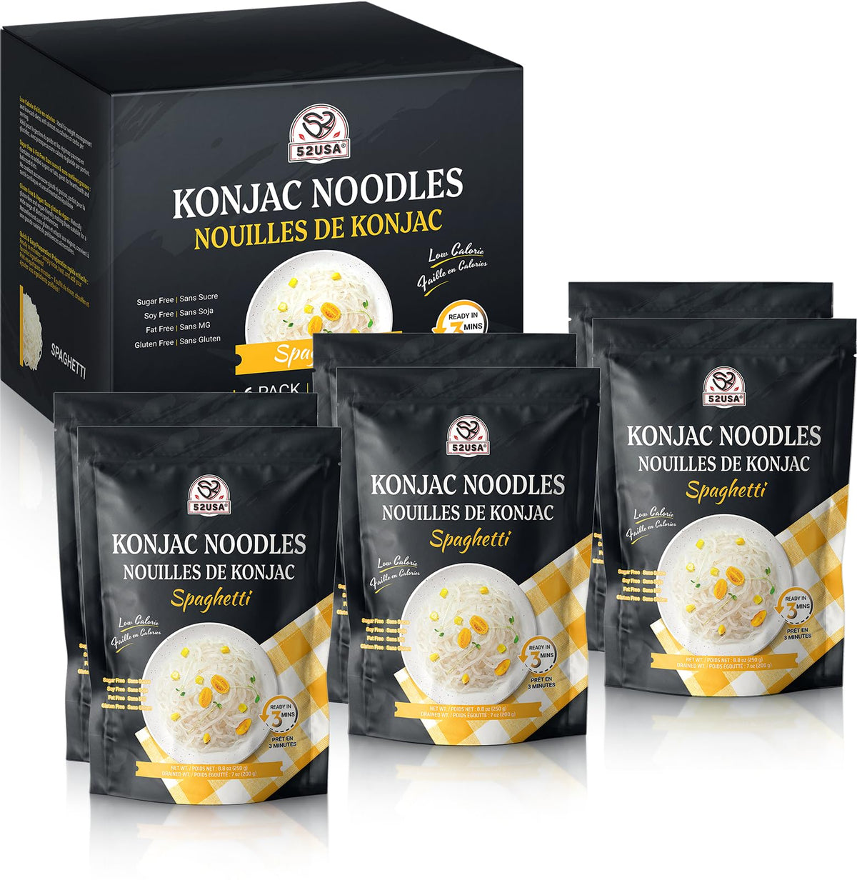 52USA Konjac Shirataki Noodles spaghetti six-pack, low-carb pasta option for dinners