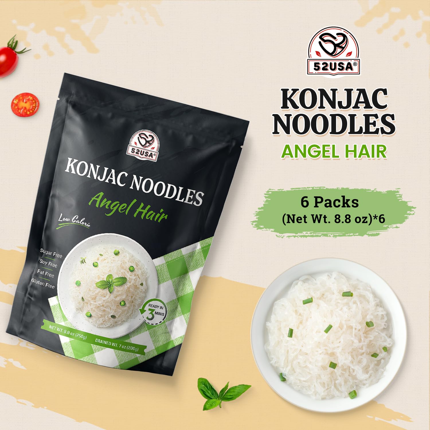 52usa Konjac Shirataki Noodles stir-fry plate showcasing compatible, low-calorie meal
