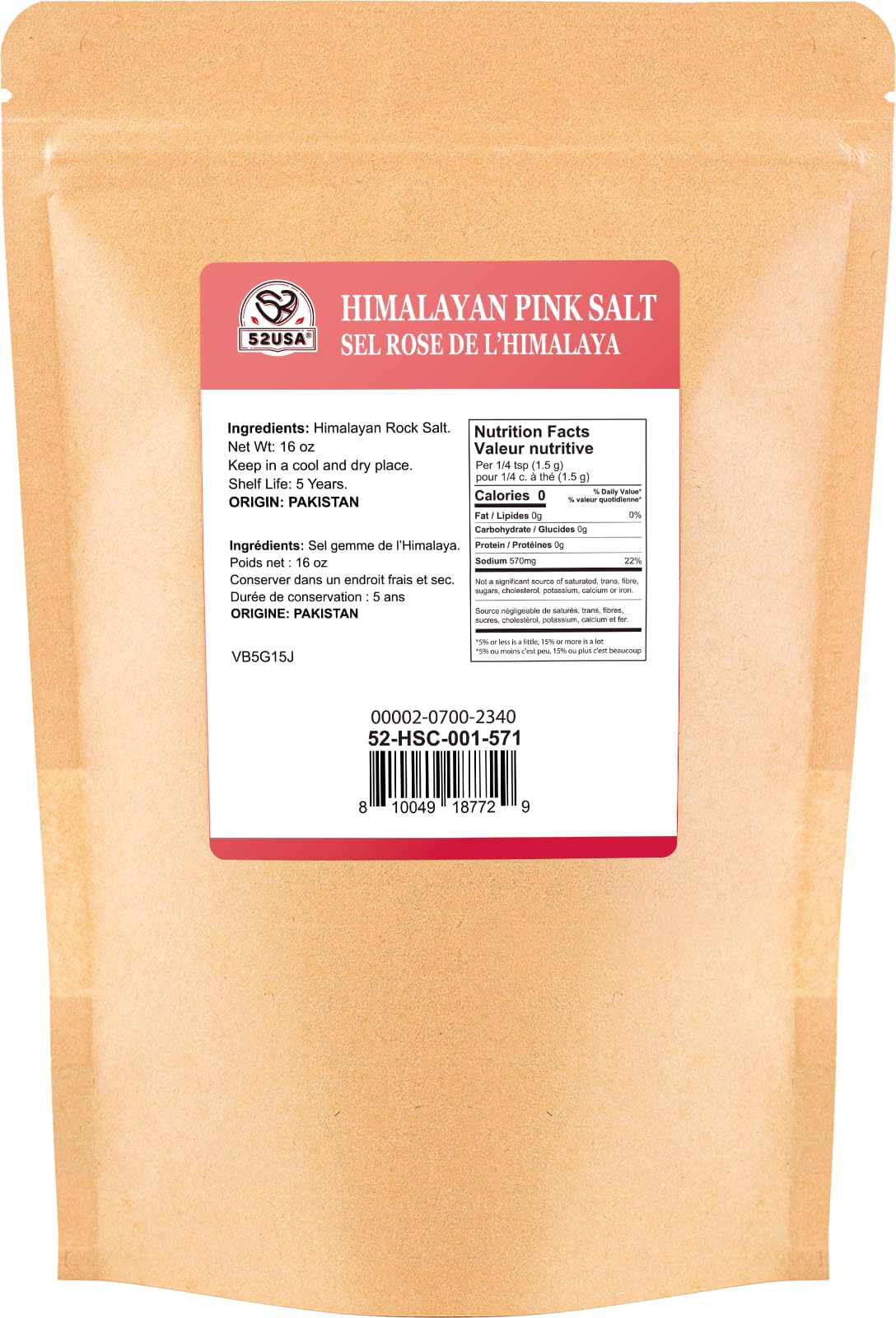 52USA Kosher-certified Himalayan Salt seal signals purity and high-quality.