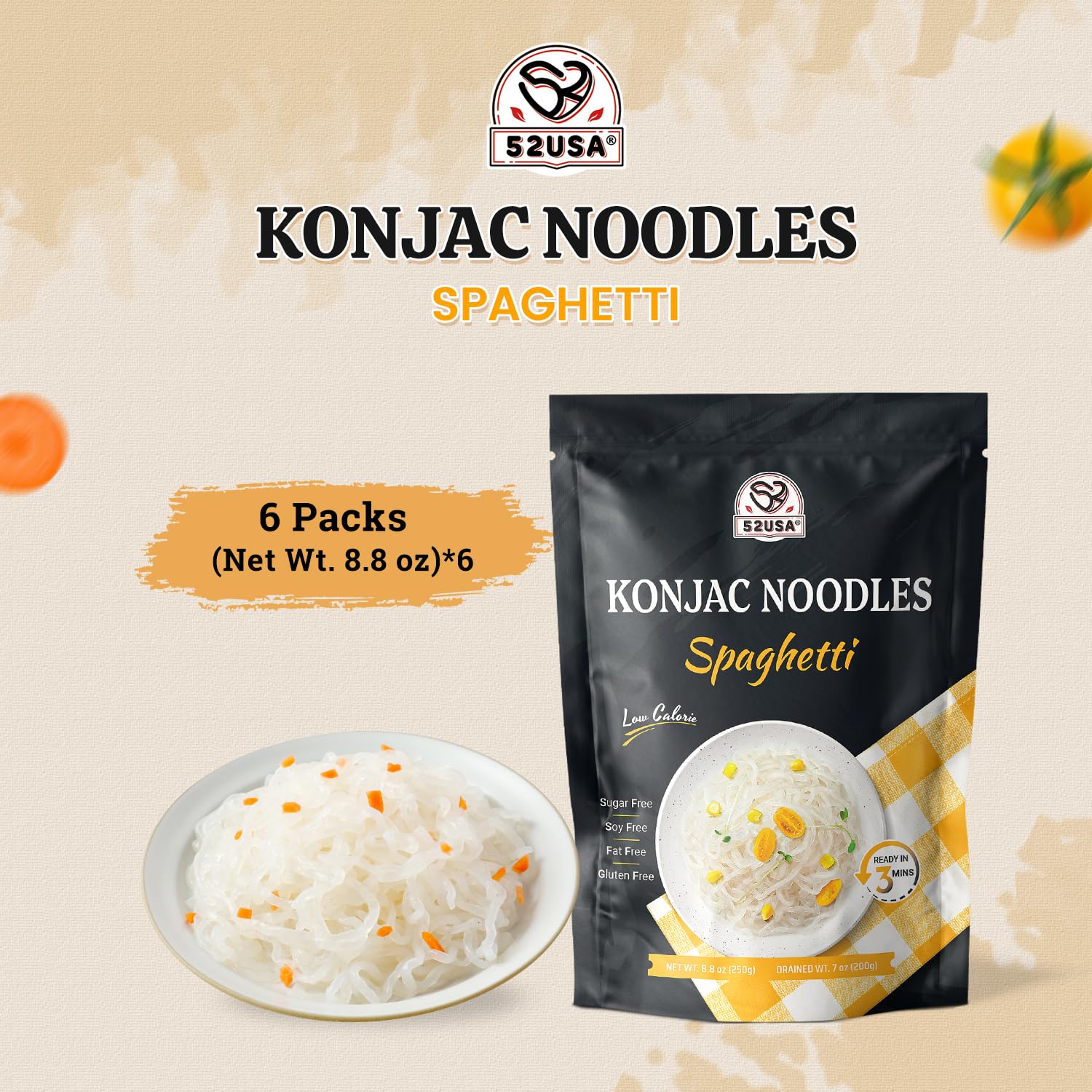 52USA Konjac noodles low-carb pasta suitable for keto-friendly dinners