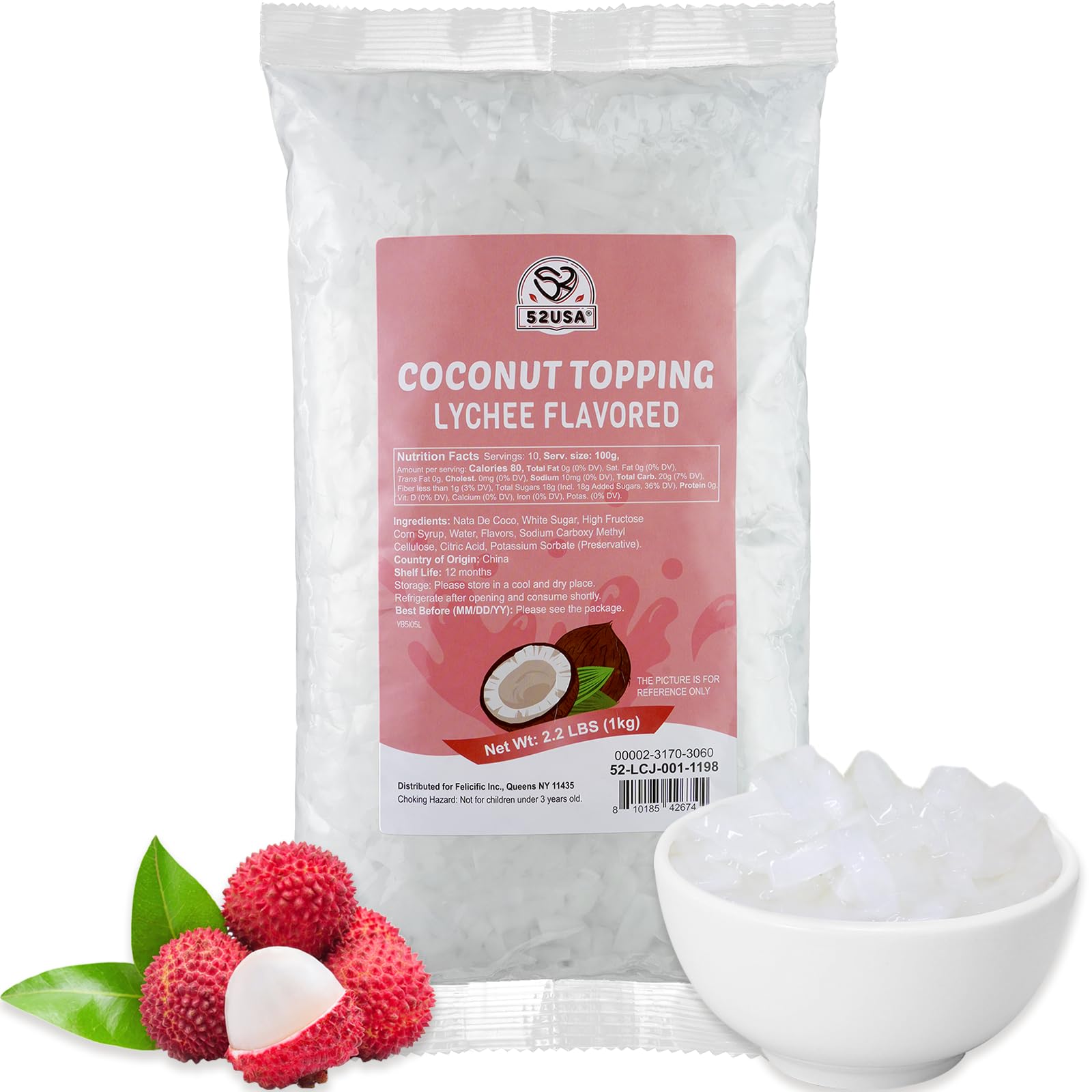 52USA Lychee Coconut Jelly bag showing ready-to-use packaging for premium toppings