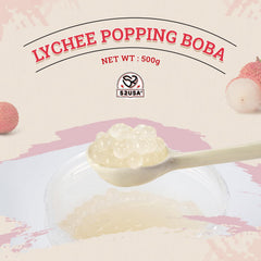 52USA Lychee Popping Boba bursting pearls in close view for beverages