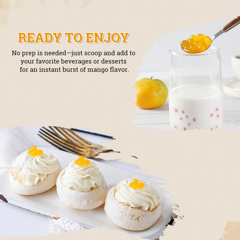 52USA Mango Popping Boba in a bowl with toppings for bubble tea