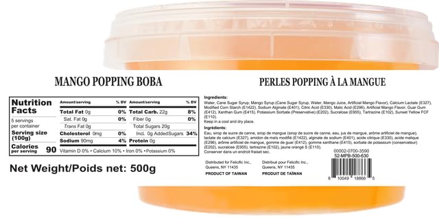 52USA Mango Popping Boba pearls close-up with bursting mango center for desserts