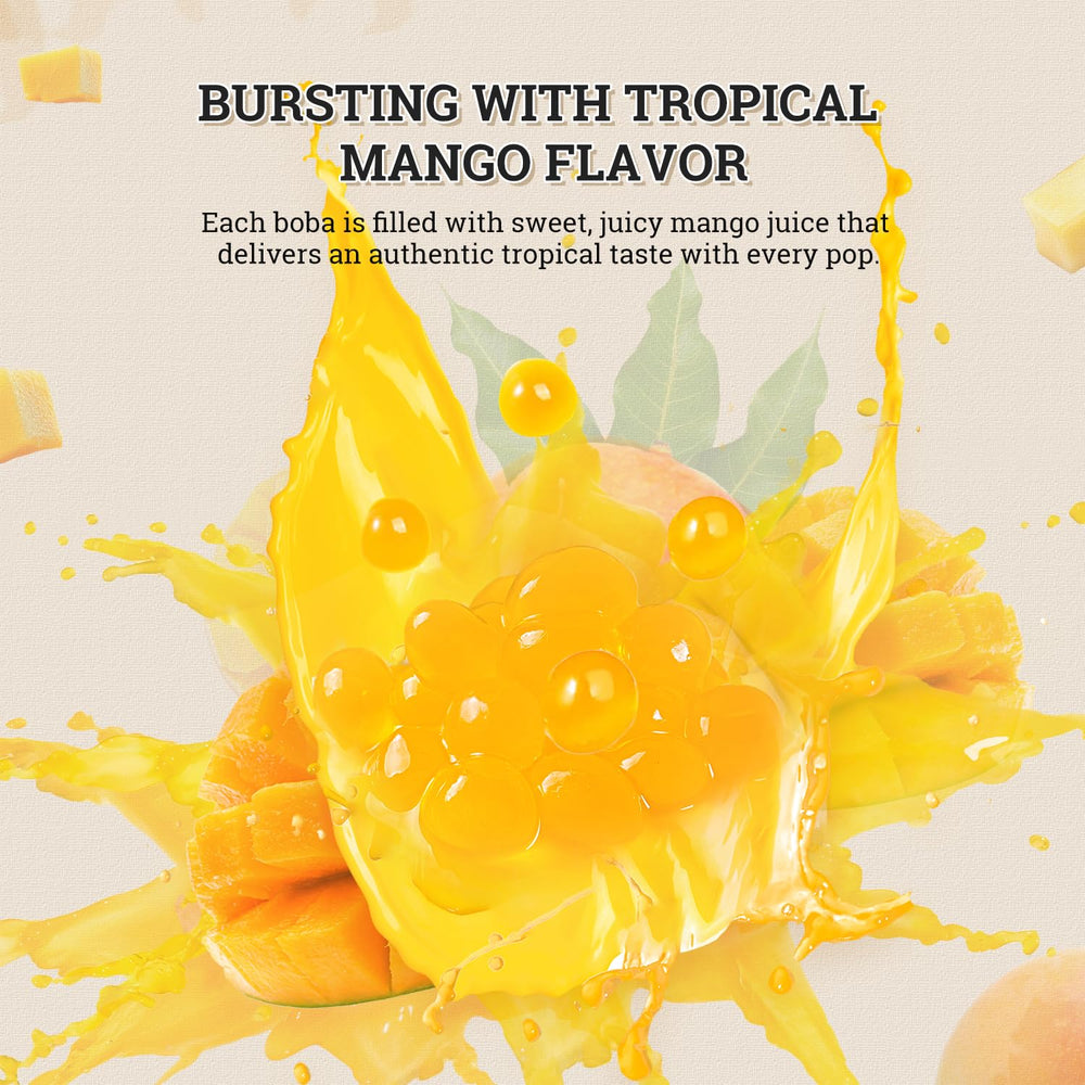 52USA Mango Popping Boba stirred into a smoothie for texture and flavor