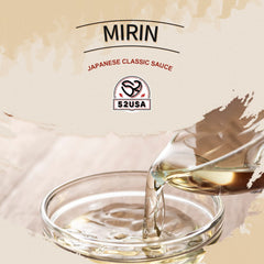52USA Mirin bottle label close-up emphasizes natural ingredients for healthier cooking