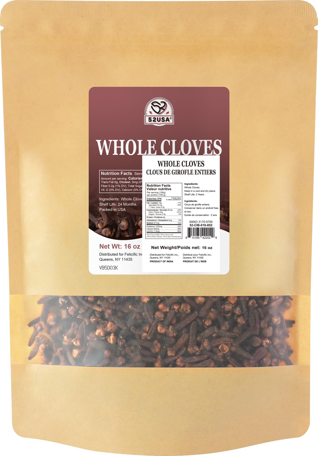 52USA Non-GMO seal on clove packaging