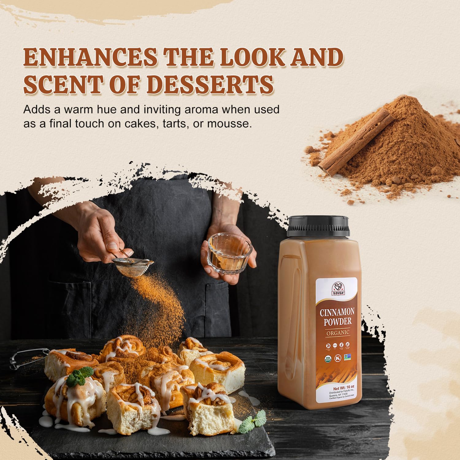 Measuring spoon with 52USA Organic Cinnamon Powder ready to use