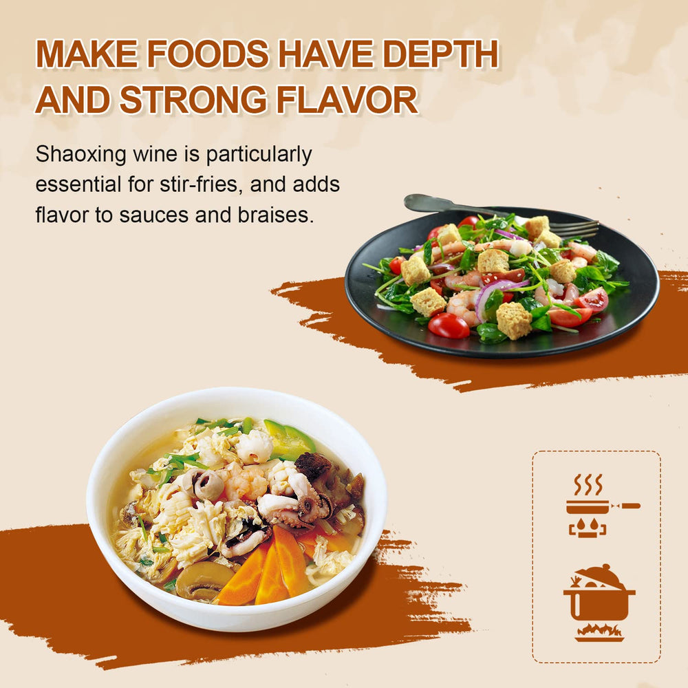 52USA Premium Shaoxing Cooking Wine in dish-ready setting adds depth to savory recipes.