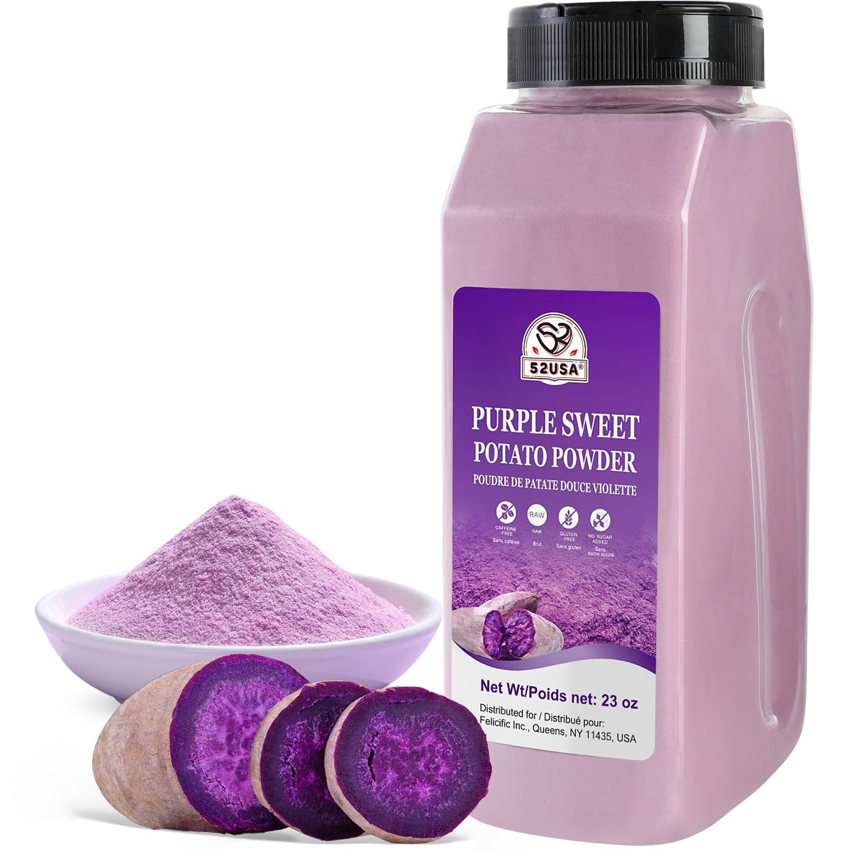 52USA Purple Sweet Potato Powder bottle shows natural color for vibrant baking