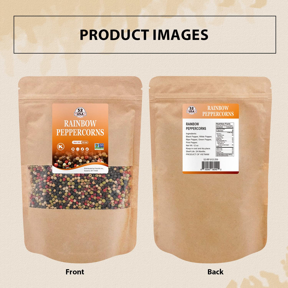 52USA Rainbow Peppercorns display on counter for quick seasoning.