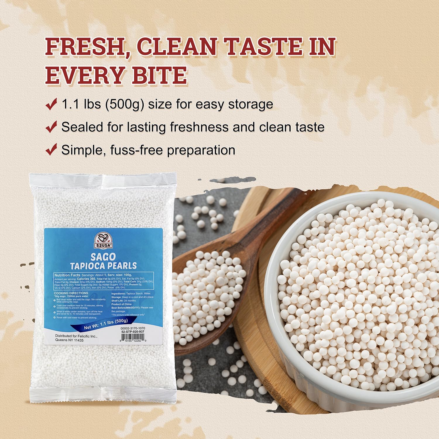 52USA Sago pearls gluten-free option for cooking.