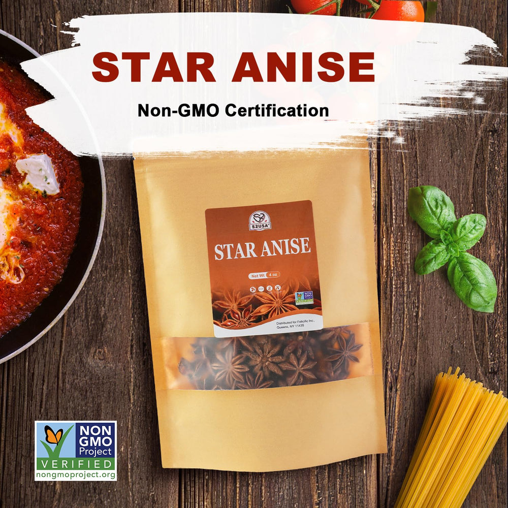 52USA Star Anise in a jar on pantry shelf for easy seasoning
