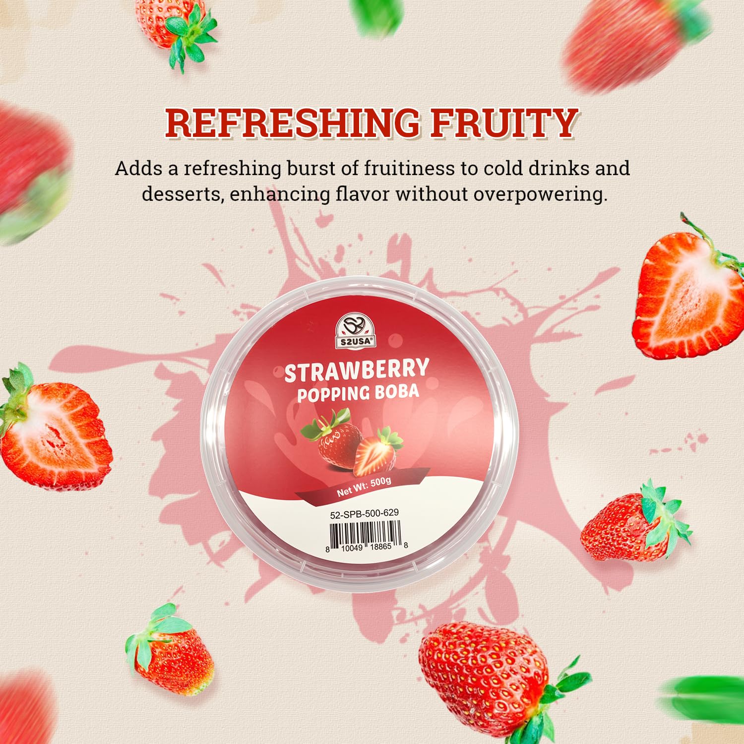 52USA strawberry popping boba versatile topping for desserts.