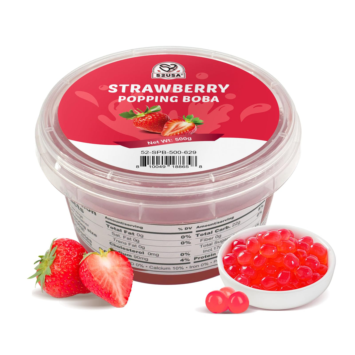 52USA Strawberry Popping Boba pack for refreshing bubble tea and desserts