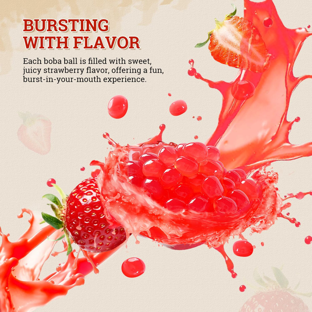 52USA strawberry popping boba sealed packaging preserves freshness.