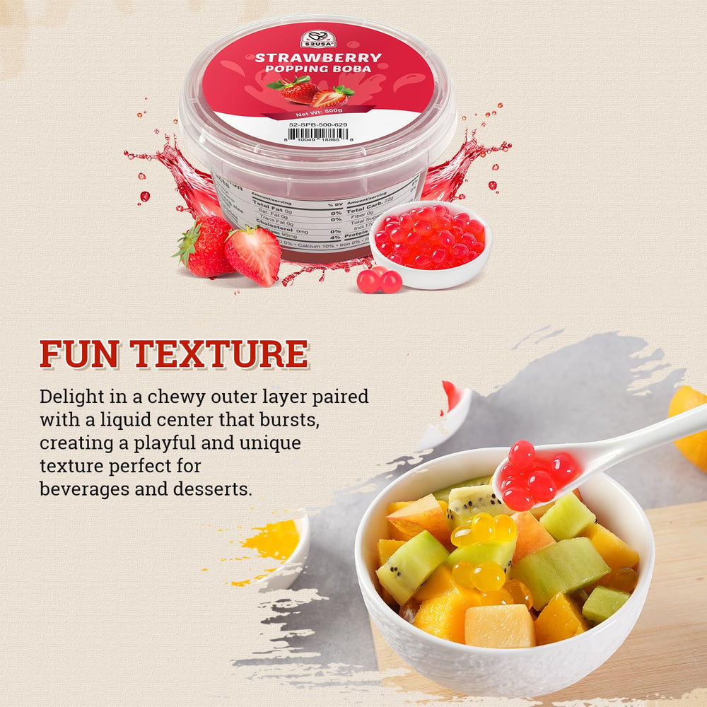 52USA strawberry popping boba yogurt topping with texture.