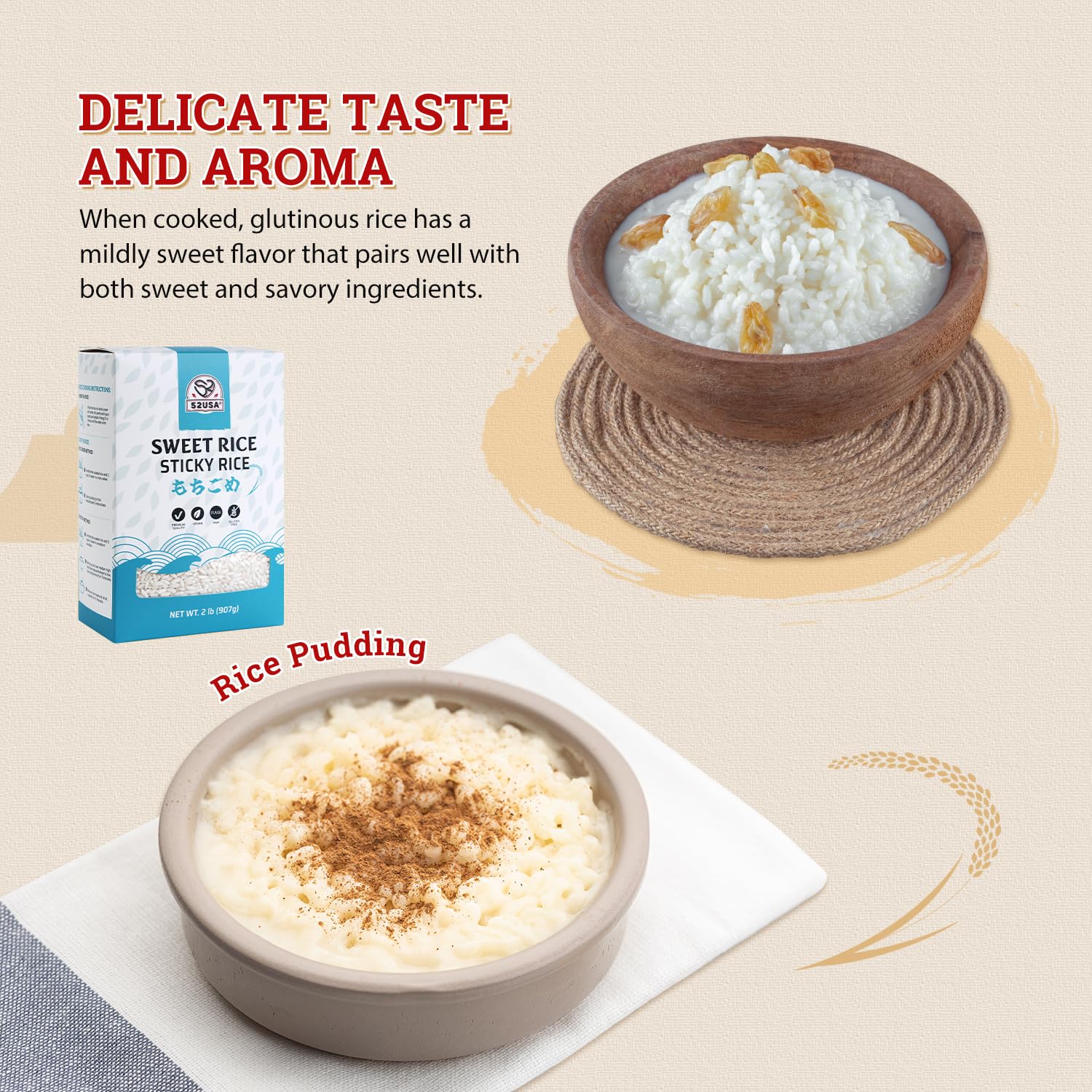 52USA Mochi or rice cake prep using premium glutinous rice.