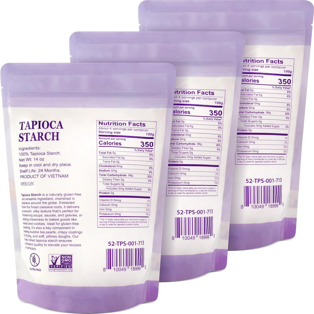 52USA tapioca starch 14oz pack close-up, preserving freshness for cooking.