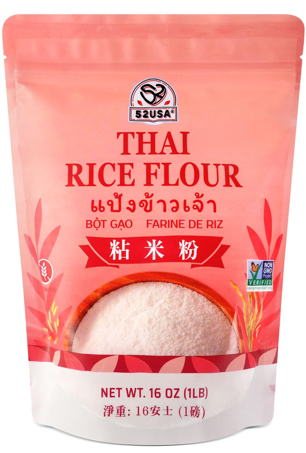 52USA Thai Rice Flour packaging shows 16oz bag for versatile cooking