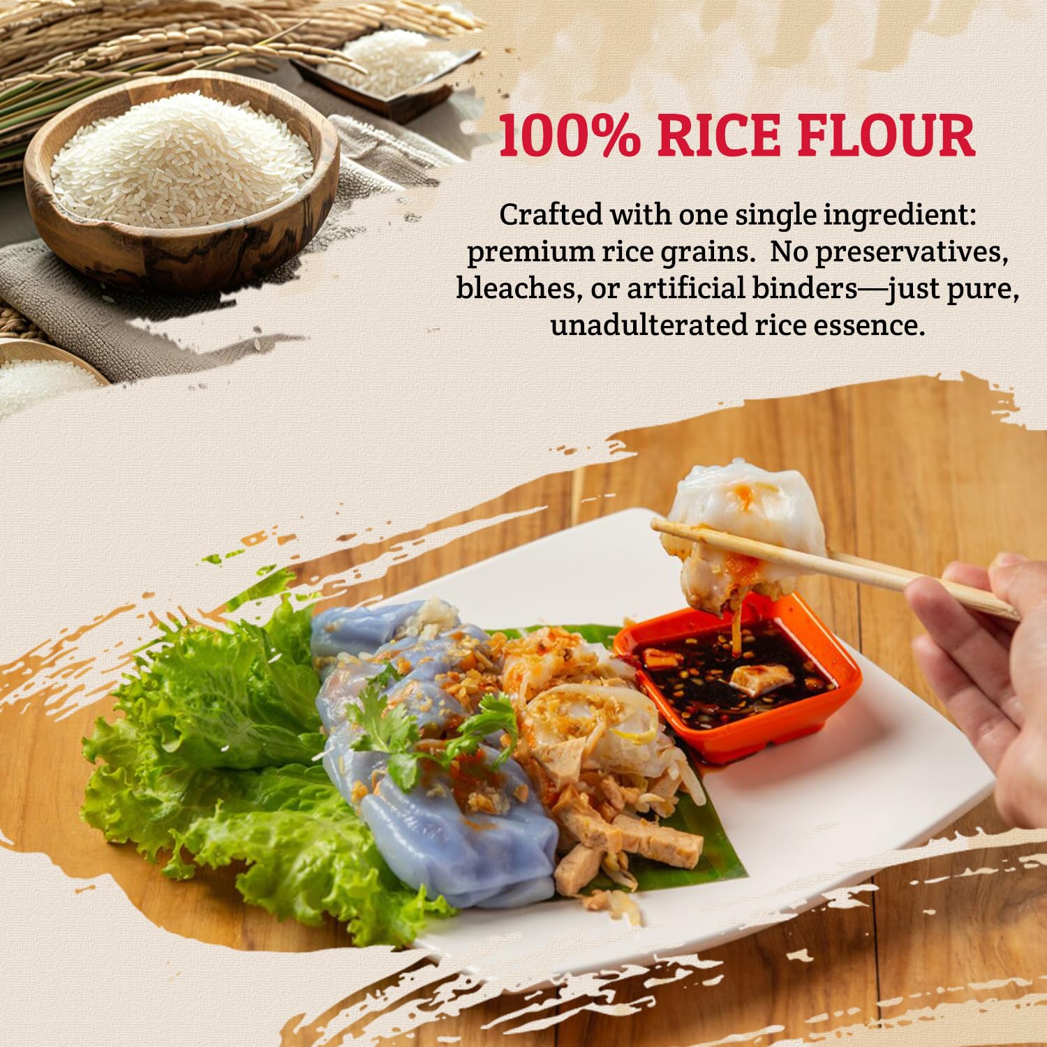 52USA Thai Rice Flour fine powder suitable for smooth batters.