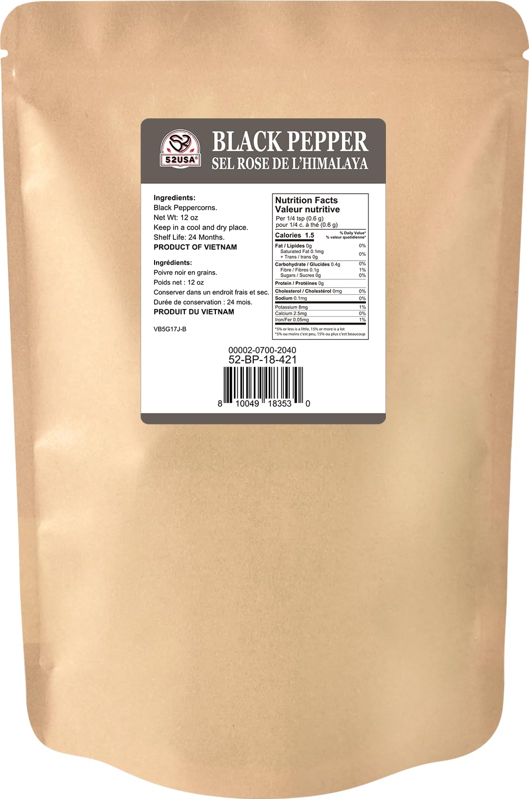 52USA whole peppercorns for grinder provide consistent, flavorful grind