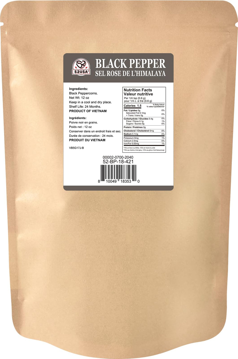 52USA whole peppercorns for grinder provide consistent, flavorful grind