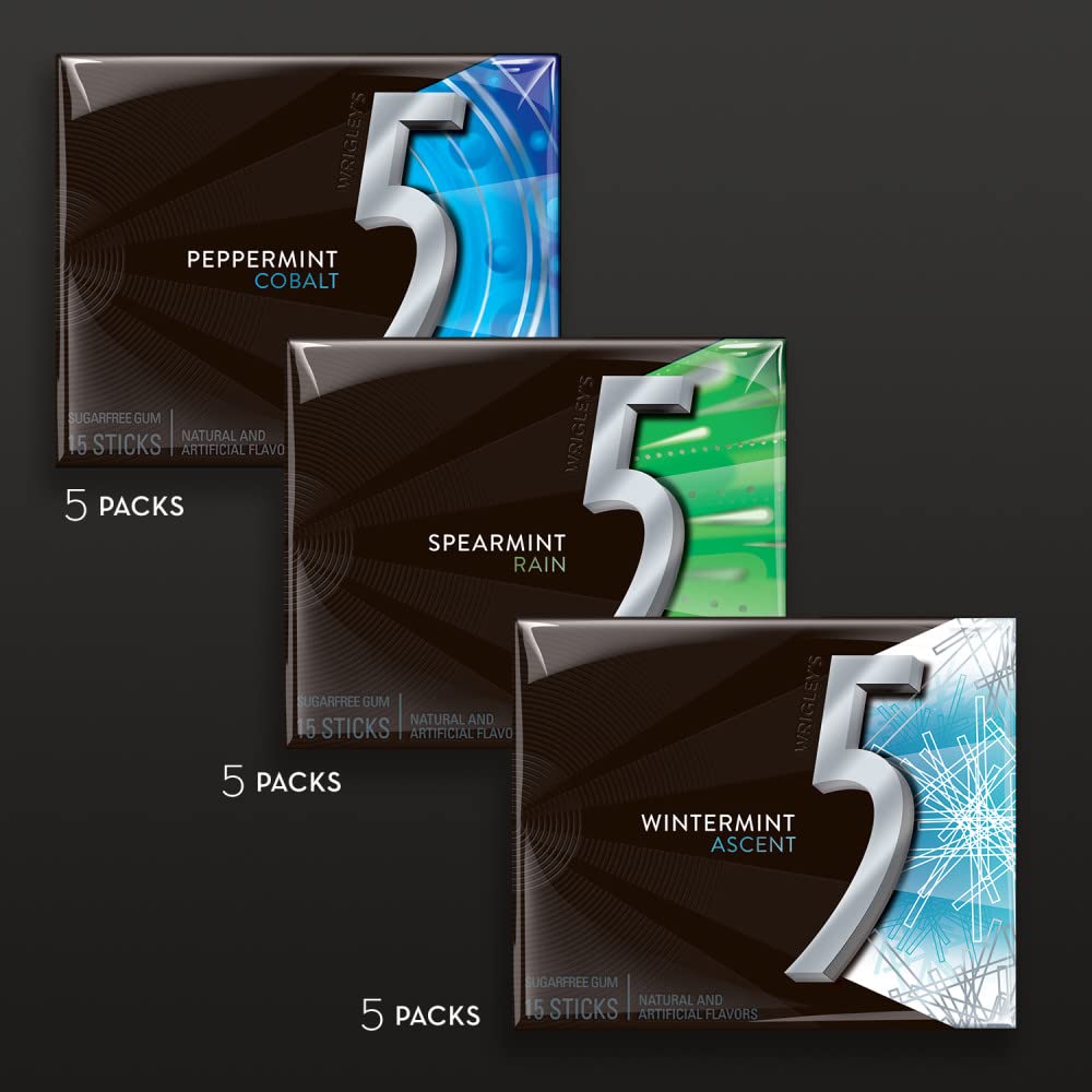 5 Gum Sugar-free bulk pack contains 15 packs for daily freshness.