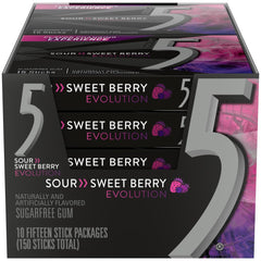 5 GUM Evolution Sour to Sweet Berry pack viewed, on-the-go flavor-changing gum.