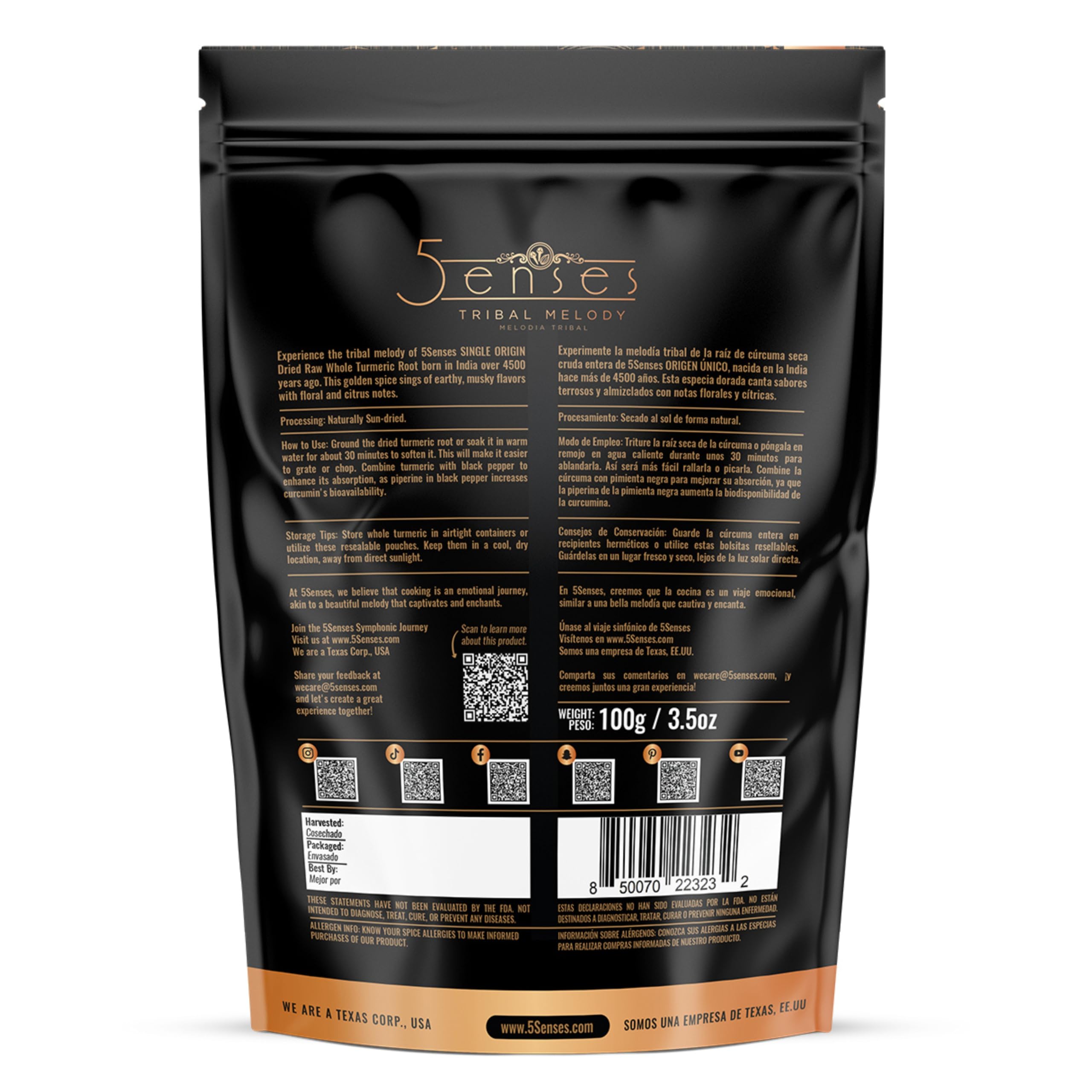 5Senses dried turmeric root sun-dried pieces on a mat, showcasing natural color and aroma.