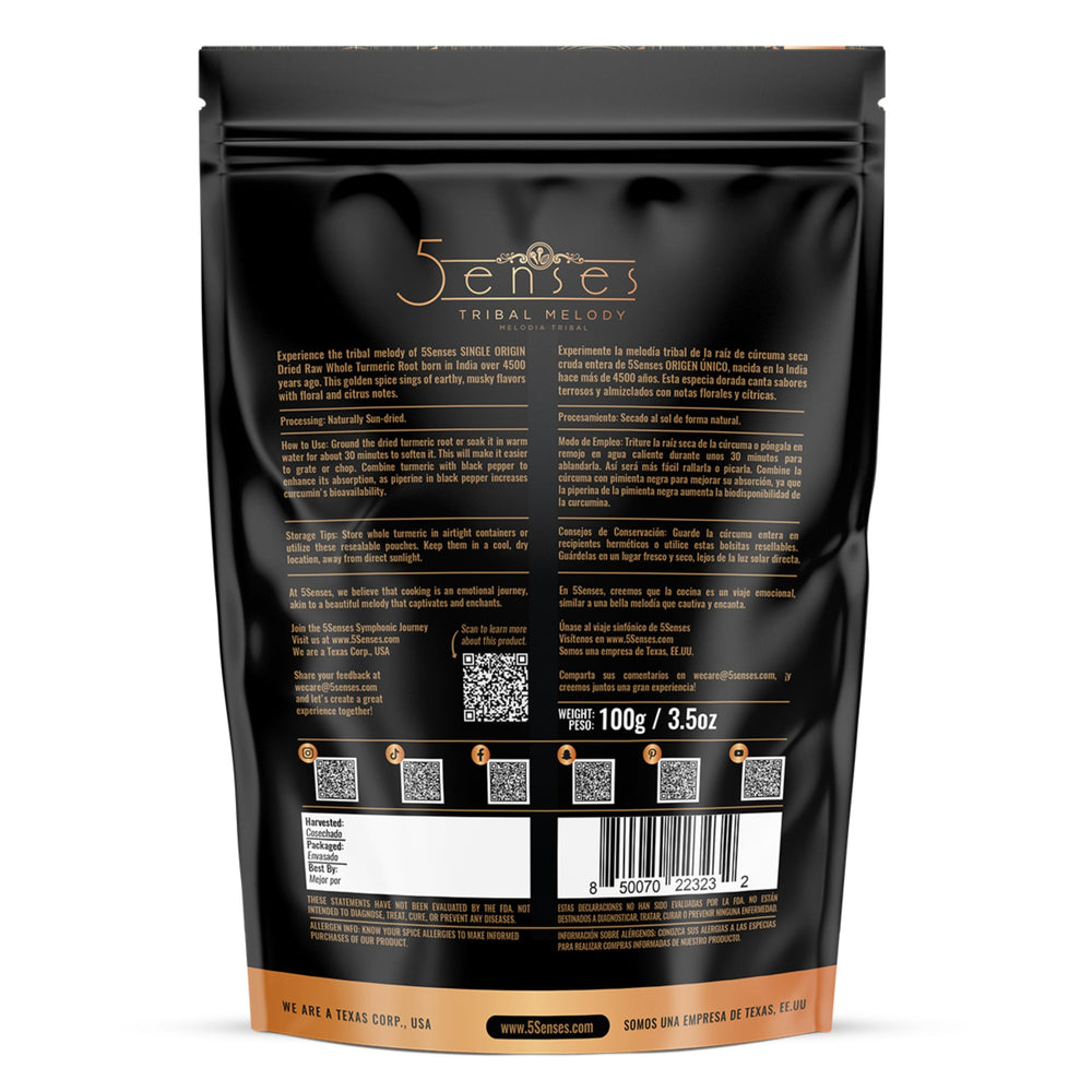 5Senses dried turmeric root sun-dried pieces on a mat, showcasing natural color and aroma.