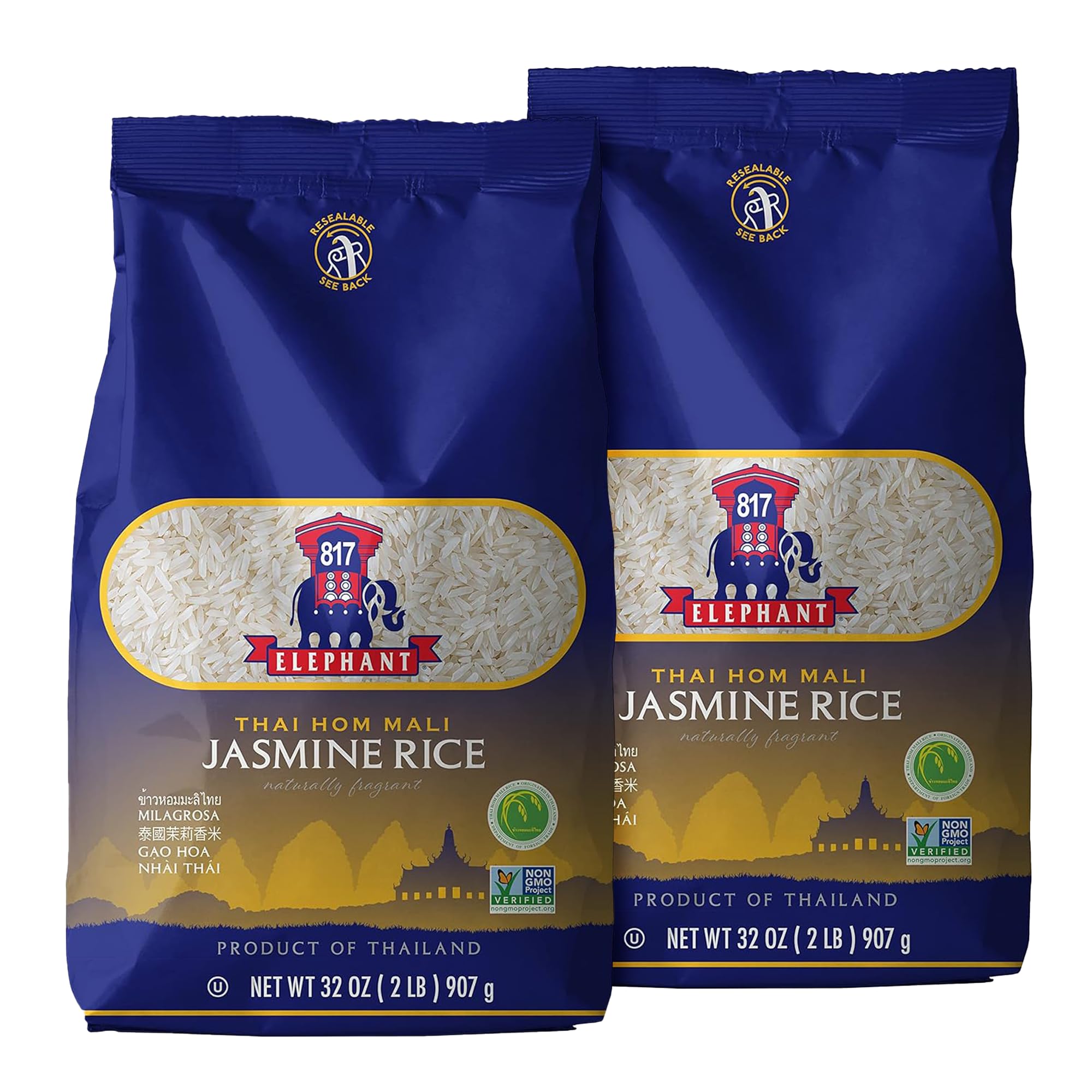 817 Elephant Jasmine Rice pack with two 2-lb bags for versatile kitchen use