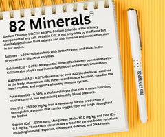 82 Minerals Sea Salt crystals on wood highlight mineral-rich finishing flavor.