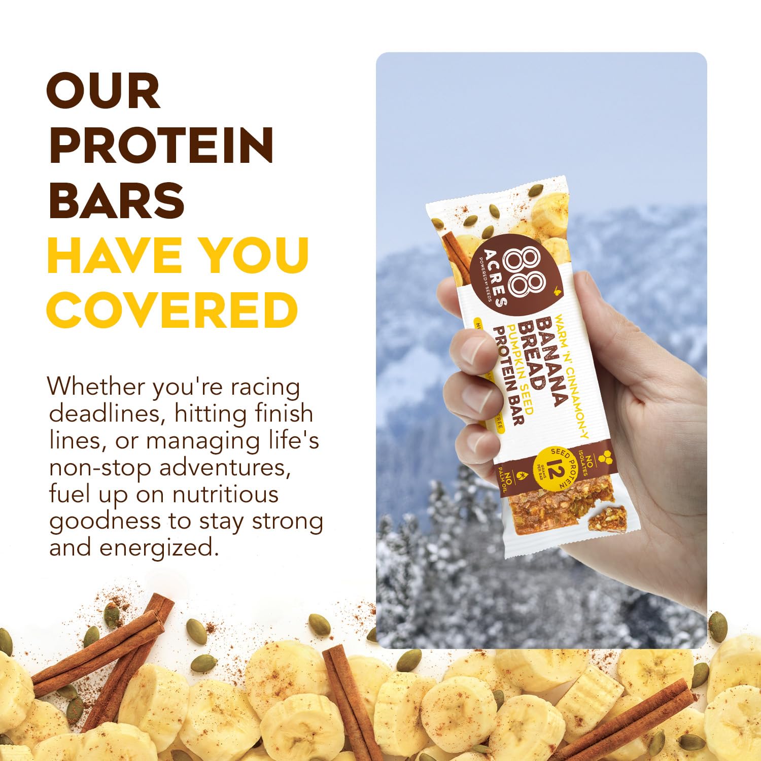 88 Acres Bar Protein Banana Bread on-the-go, ideal for busy days