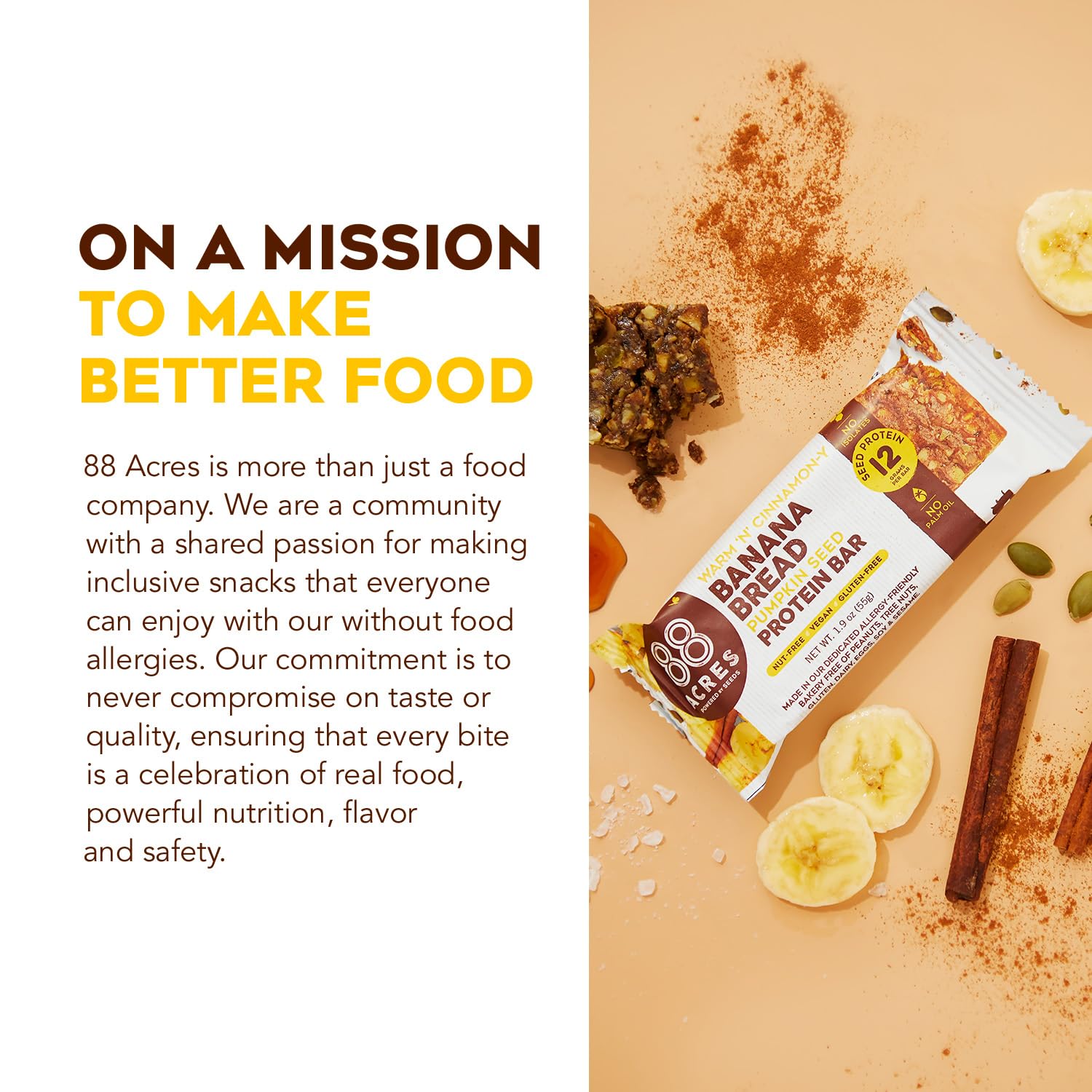 88 Acres Banana Bread Bar pairs with coffee for a balanced mid-day treat