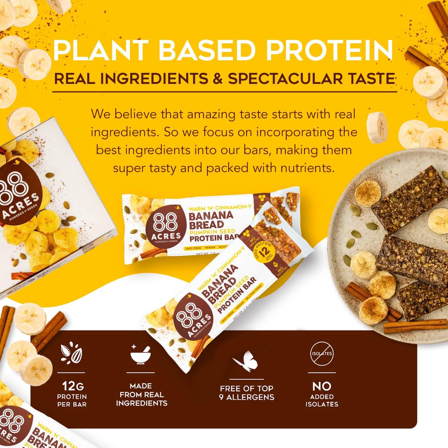88 Acres Bar Protein Banana Bread texture close-up shows wholesome ingredients