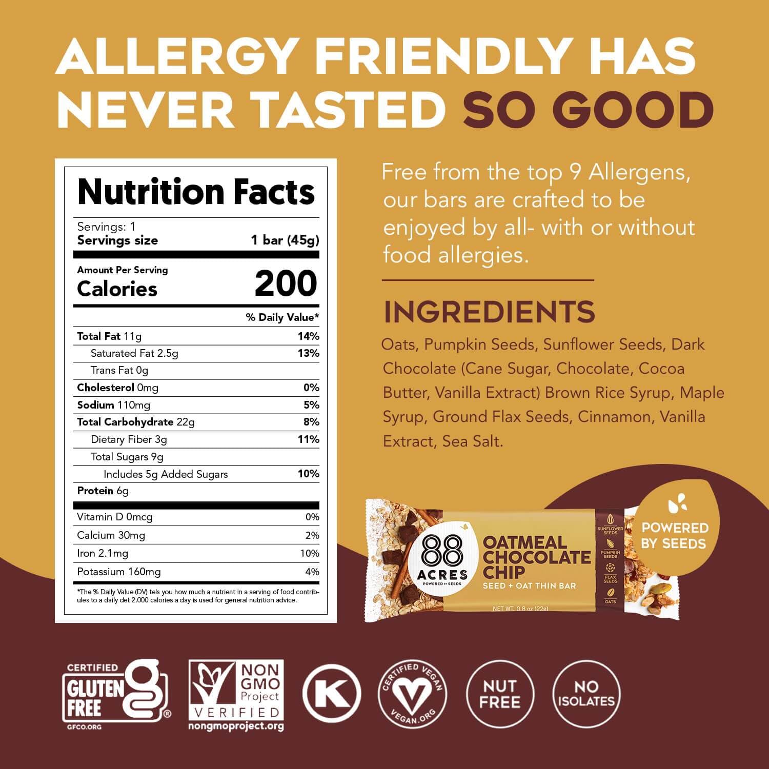 88 Acres gluten-free and nut-free granola bar for allergy-safe school snacks