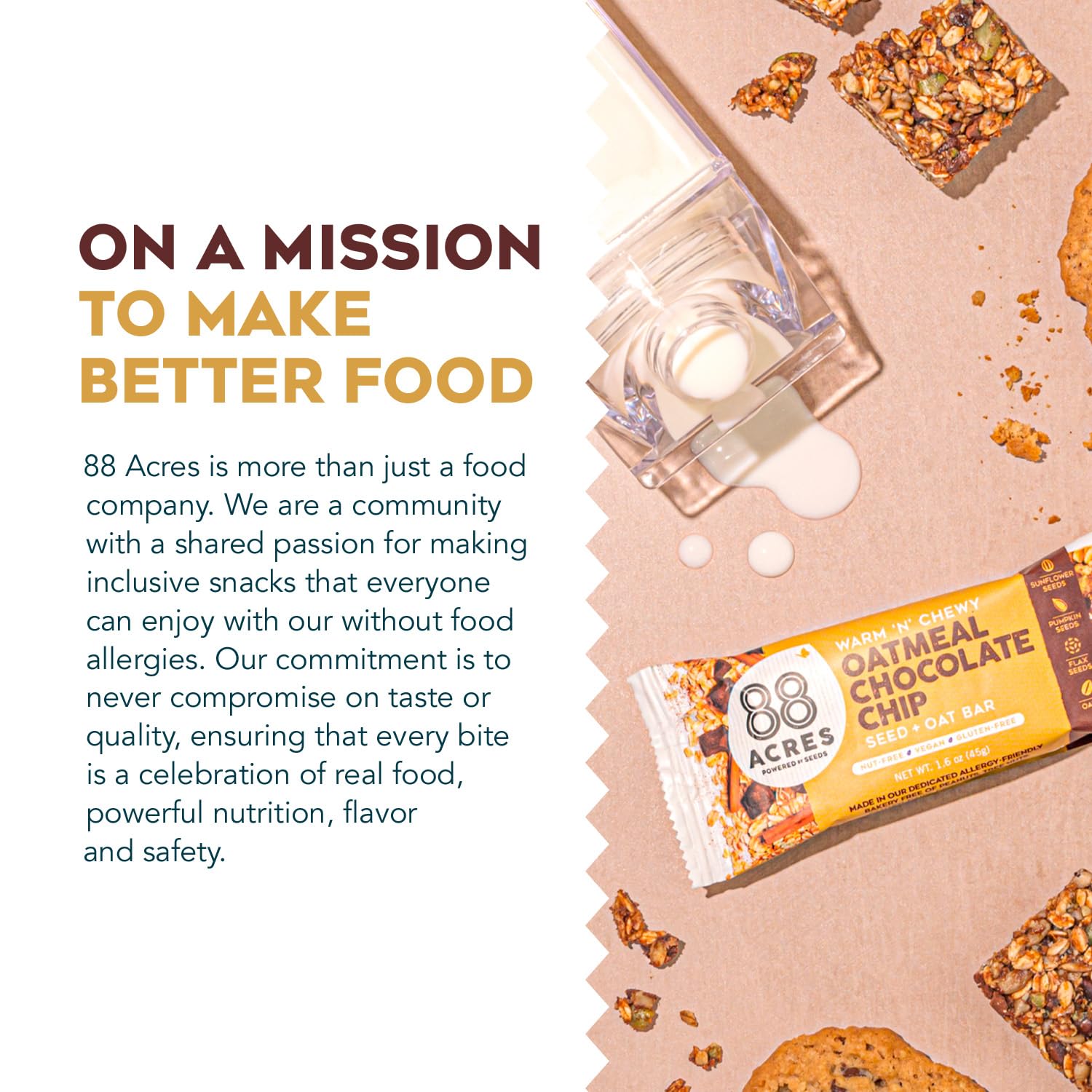 88 Acres soft-baked chewy granola bar with oats and chips