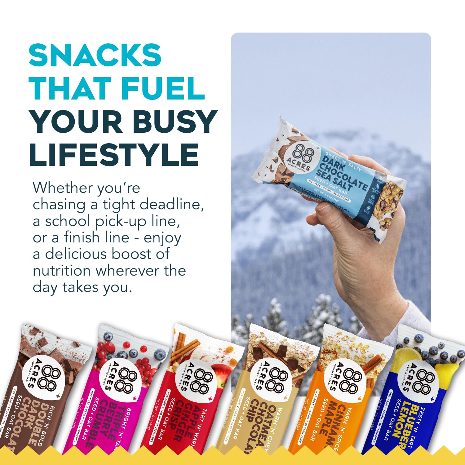 88 Acres granola bars cinnamon maple, warm spice with comforting sweetness.