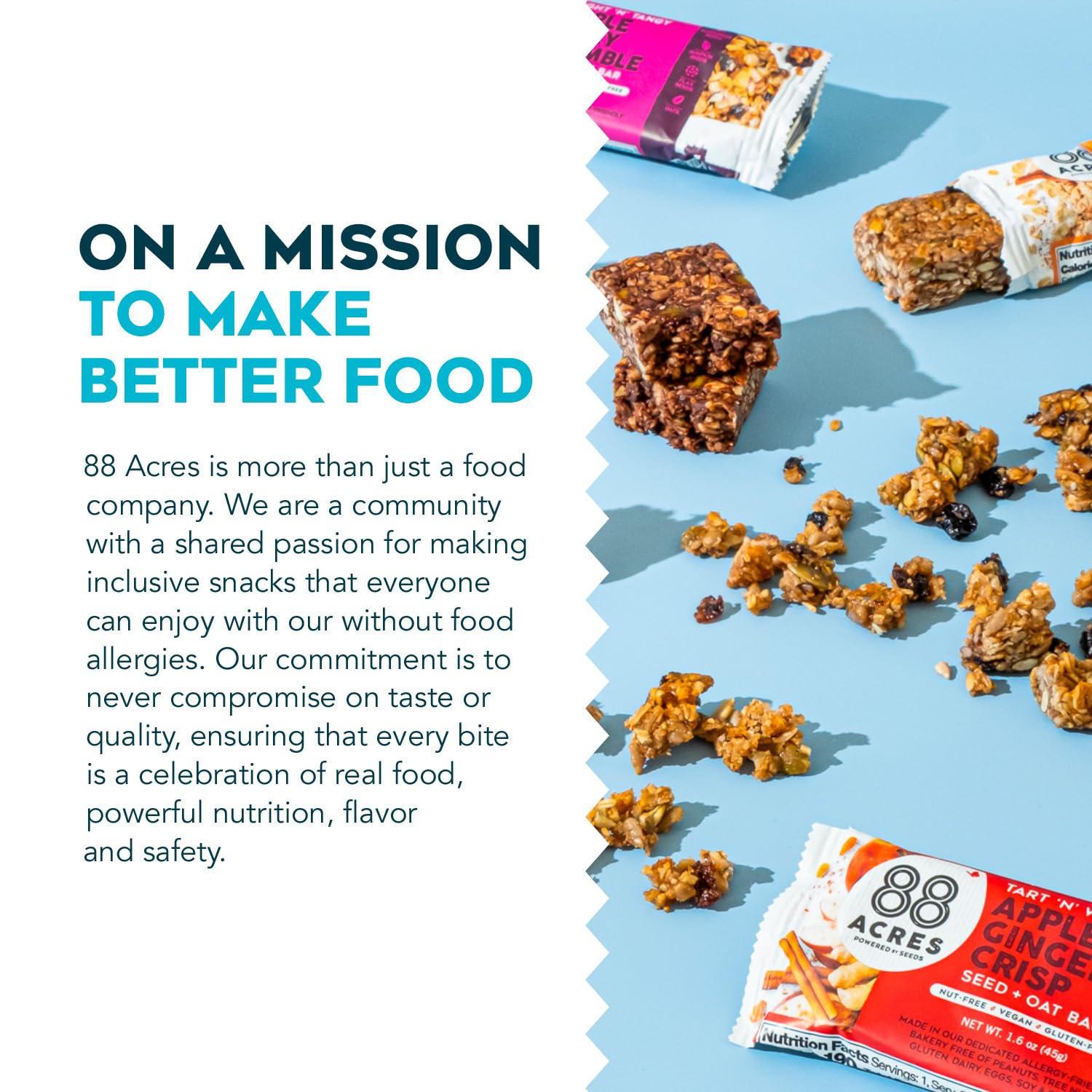 88 Acres granola bars cookies & cream, chocolatey crunch in a wholesome bite.