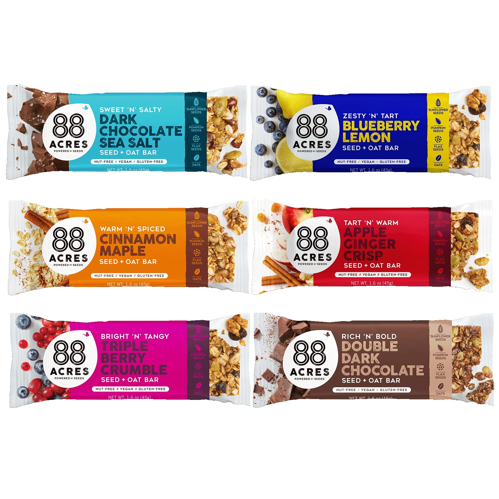 88 Acres granola bars variety pack front view, convenient on-the-go snack for busy days.
