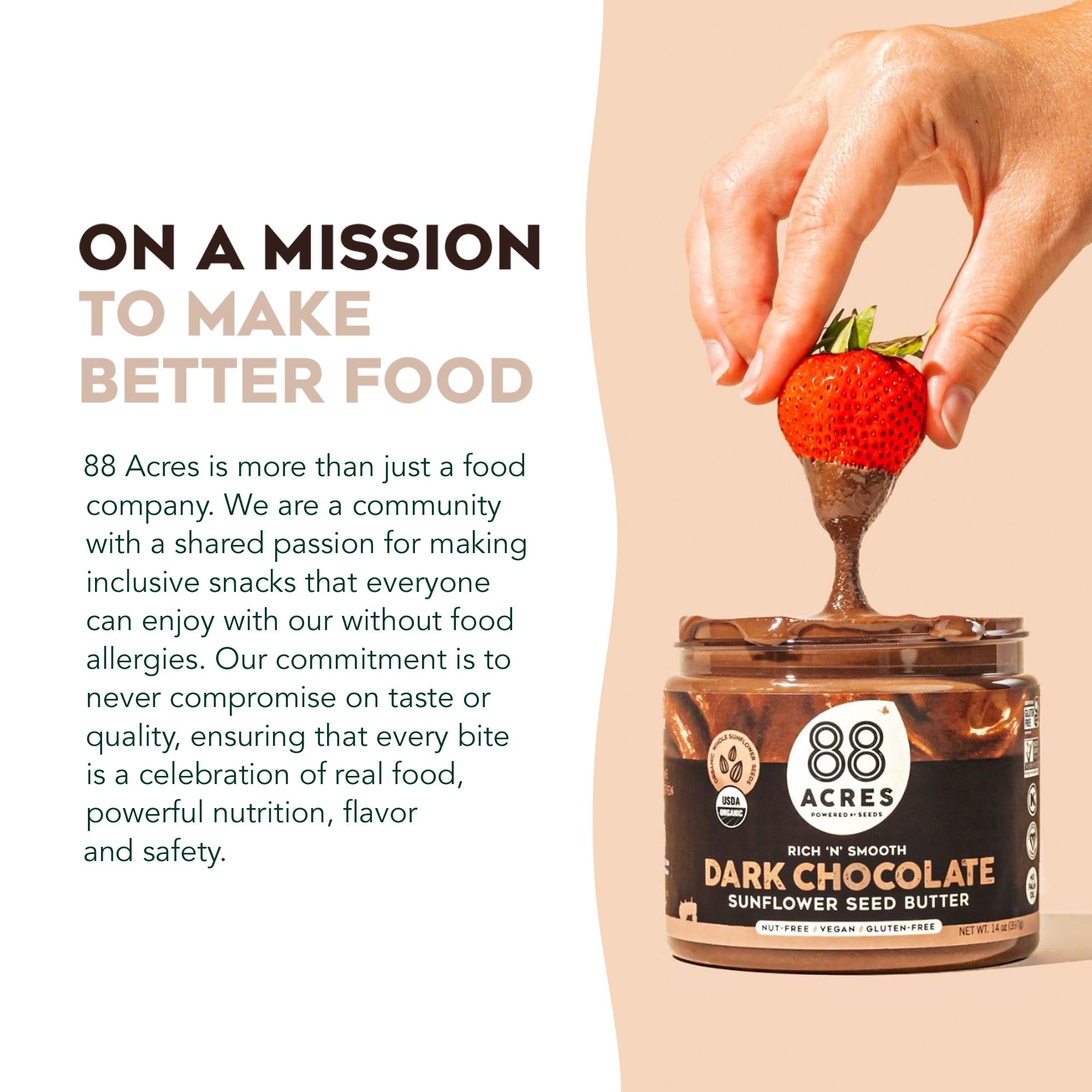 88 Acres Sunflower Butter for dipping fruit—versatile snack option.