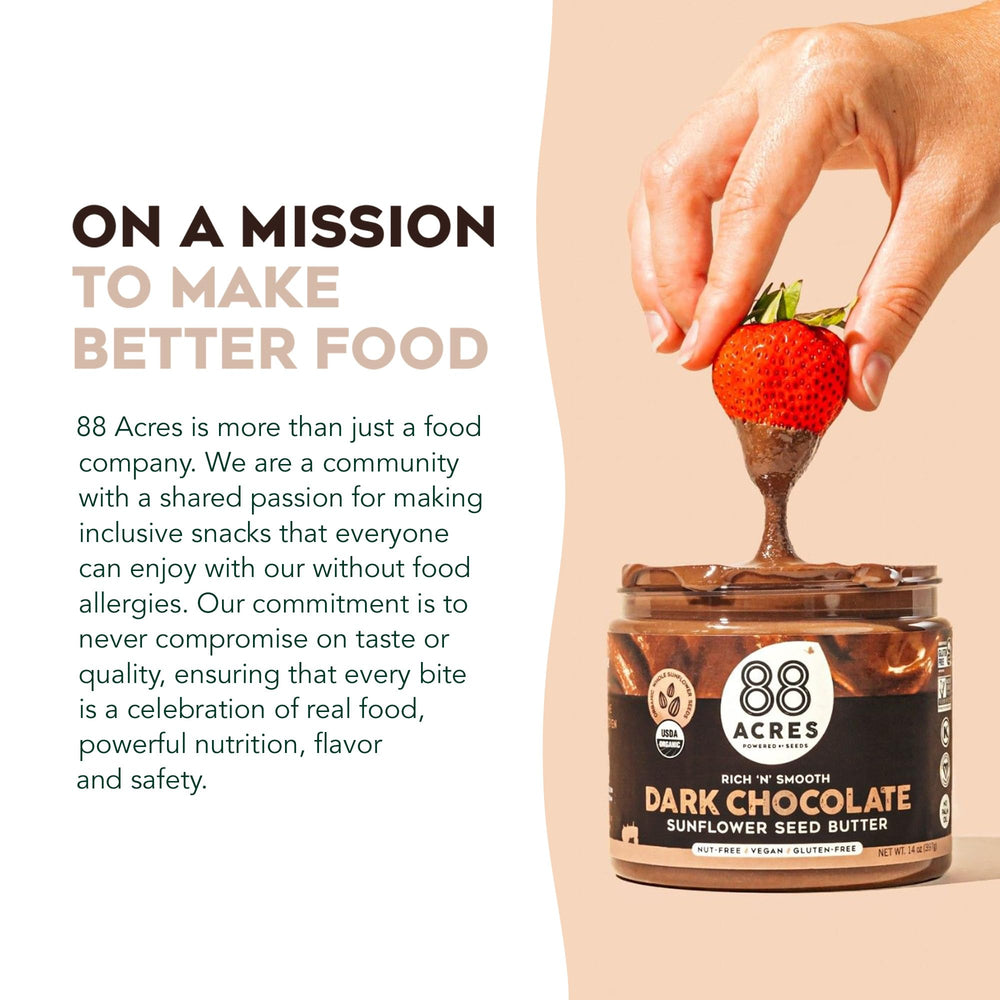 88 Acres Sunflower Butter for dipping fruit—versatile snack option.