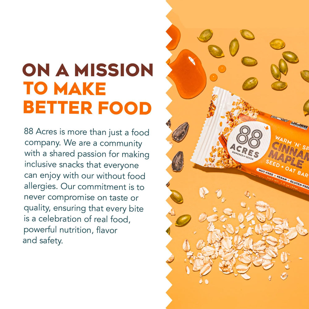 Lunchbox-ready 88 Acres Cinnamon Maple granola bar for mid-day energy