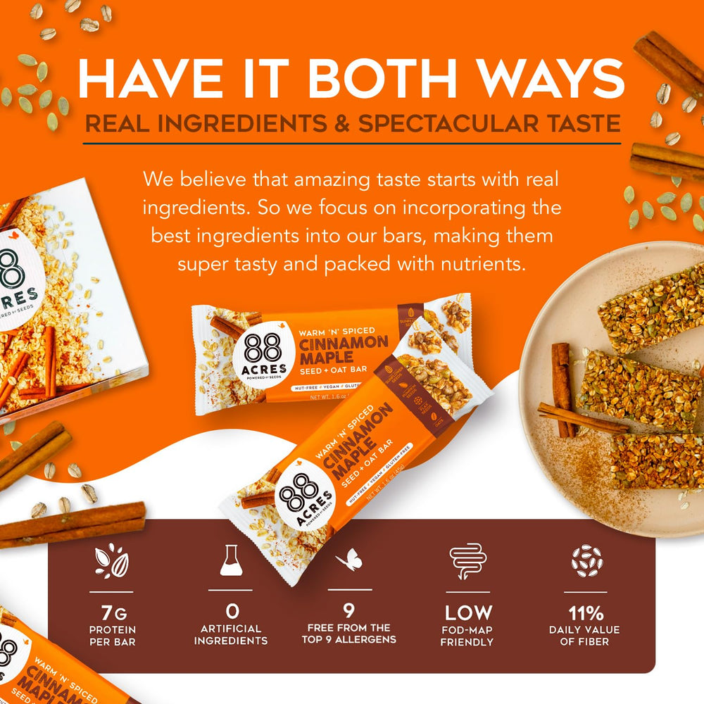 88 Acres Cinnamon Maple granola bar on-the-go in a backpack for busy days